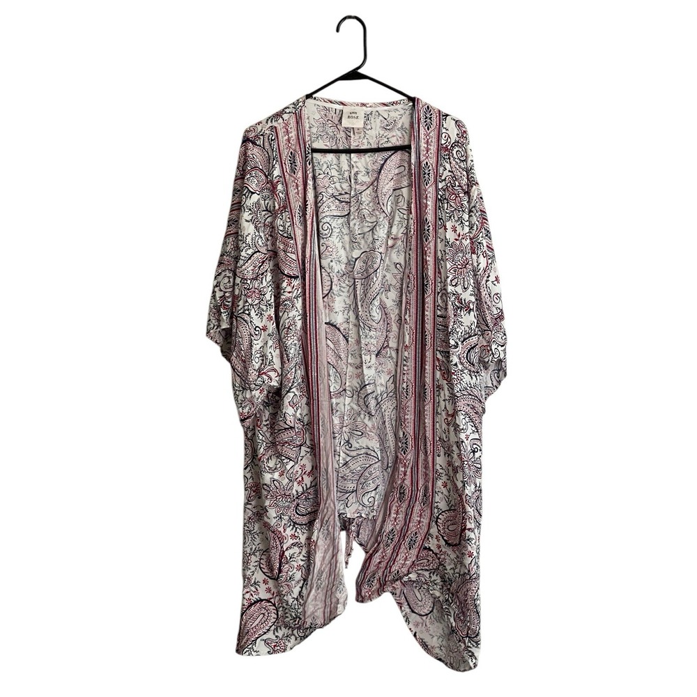 Knox Rose Women's Open Front Cardigan Medium Lace Up Back Floral Paisley Boho